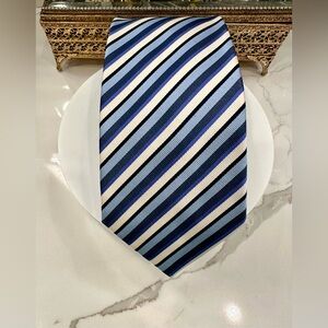 Vintage Lazzaretti Collection - Rome, Italy - Handmade Blue Striped Silk Tie EUC